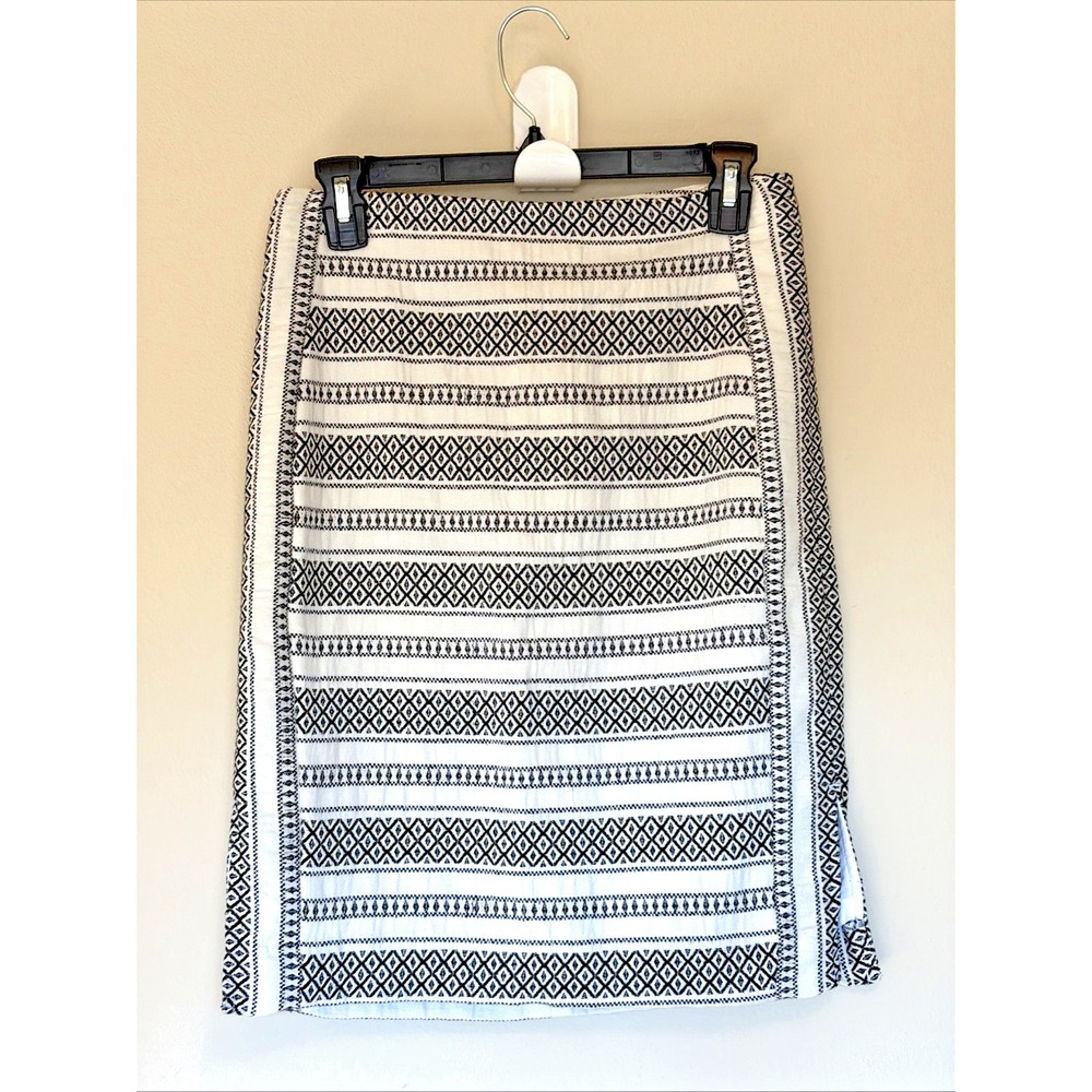 Loft Outlet Cream Black Geometric Stripe Cotton Pencil Skirt Womens 4 Petites 4P